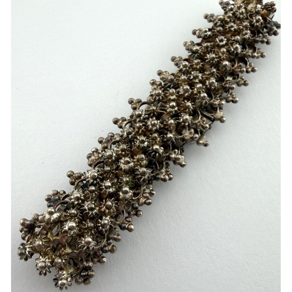 Vintage Yemeni Bedouin Granulated Silver Tone Link Bracelet Ethnic Boho